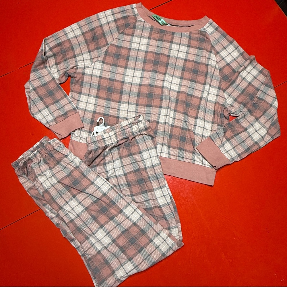 HONEYDEW MAUVE DUSTY ROSE SUPER SOFT PLAID FLANNEL PAJAMAS